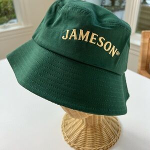 Green Bucket Hat with Gold Jameson Embroidery